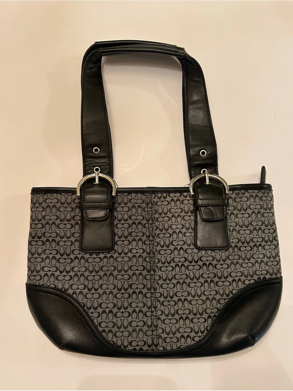 Vintage Coach Soho Signature small black and grey canvas satchel bag